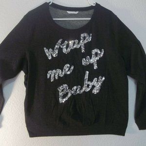 H&M Long Sleeve Gray X-Mas "Wrap Me Up Baby" Sequins Bling Sweatshirt Size XL